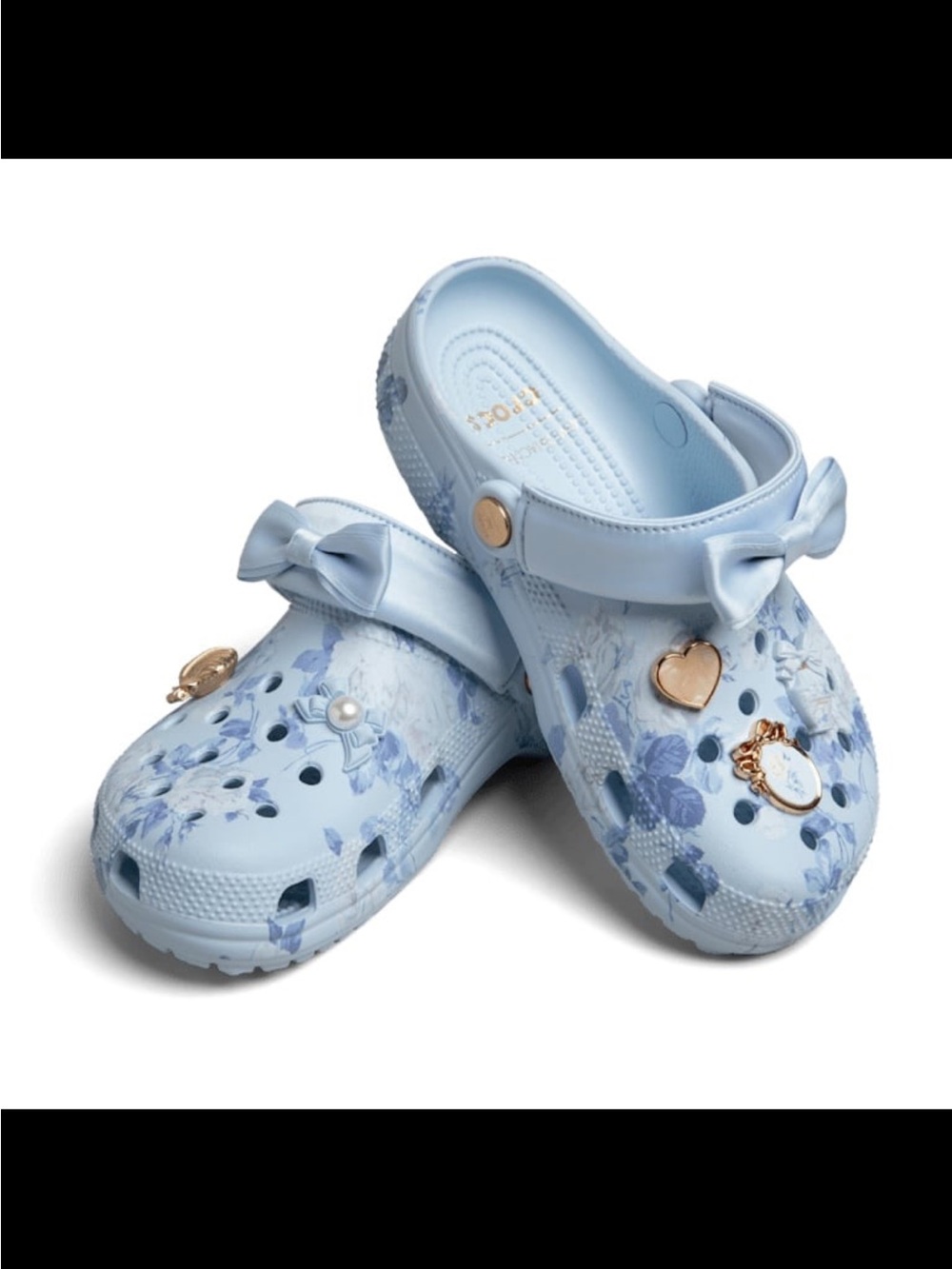 LoveShackFancy Light Blue Floral Clogs with Gold Charms - Picture 2 of 3